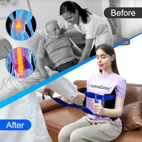 supregear Transfer Sling, 35" Padded Lift Assist Aid with 6 Handles, Caregiver Repositioning Sling for Seniors, Elderly Adults, Bed Turning, Standing & Daily Mobility Assistance, Black
