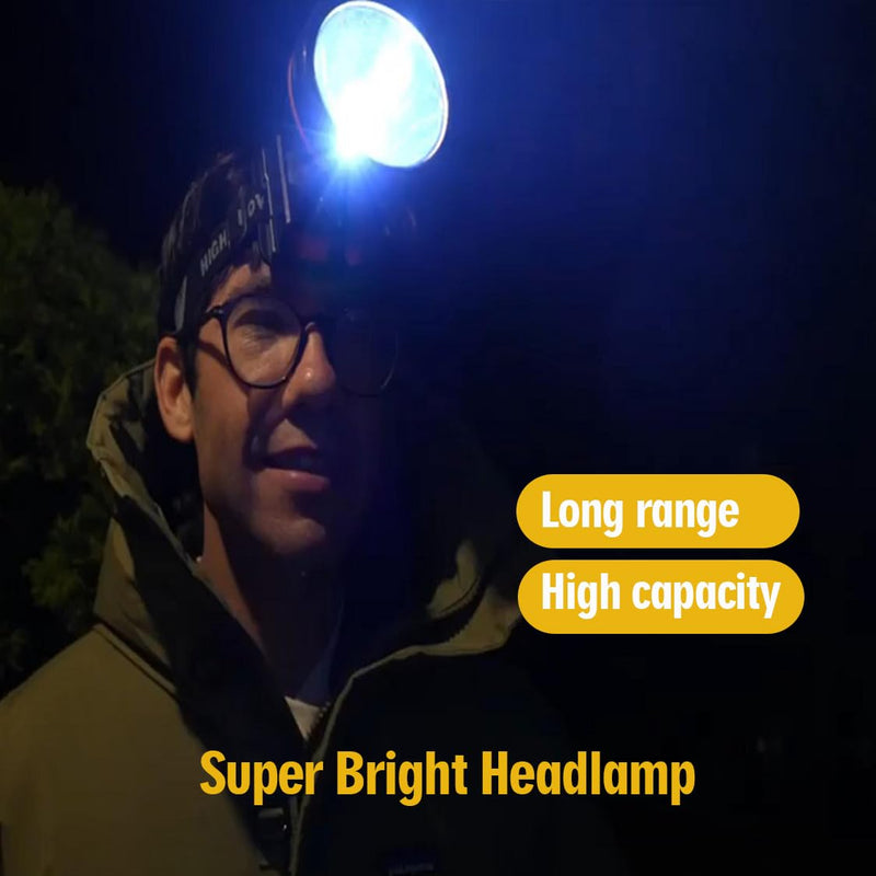 Super Bright Headlamp Rechargeable LED Spotlight with Battery Powered Headlight for Garden Outdoor Camping Fishing (Large)