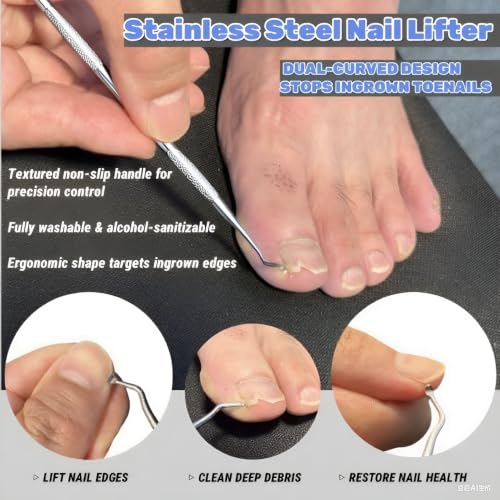 Heavy Duty Metal Toenail File for Thick Nails & Ingrown Lifter - SJYT3 Black Wrapped+silver Lifter