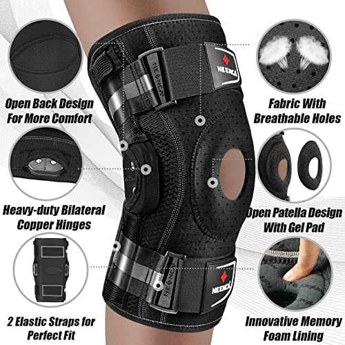 NEENCA Professional Knee Brace, Hinged Knee Support for Women & Men Relief Black-Single X-Large