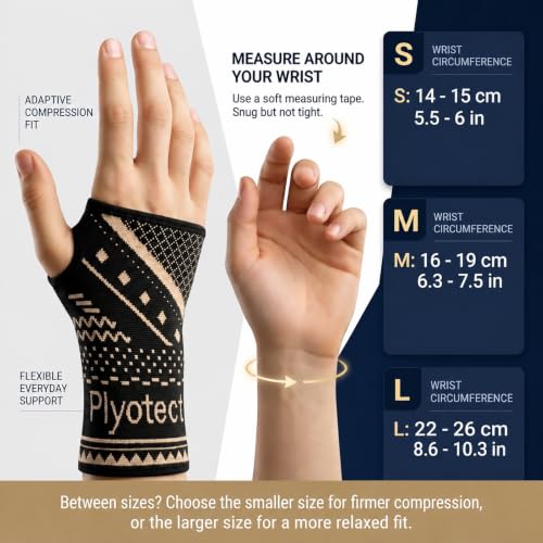 2 Pack Copper Wrist Compression Sleeve for Men Women,Medium Black Medium