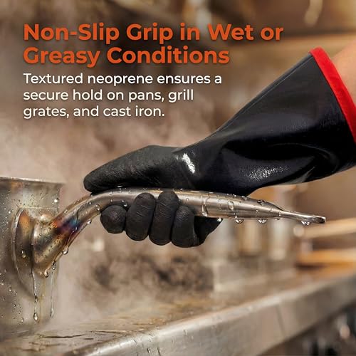 932°F Heat Resistant BBQ Grill Gloves, Extra-Thick Cotton Lining, 14 in, XL Roomy Fit-14INCH-932℉-PRO