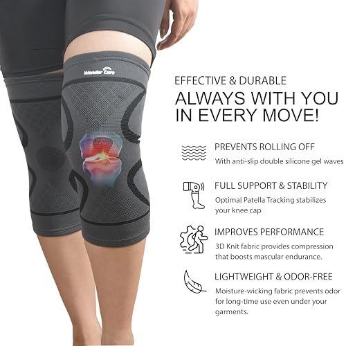 Wonder Care pack of 2 Knee Sleeve Knee Brace Compression Knee Sleeve For Men And Women Knee Support Running Knee Sleeve Workout Knee Sleeve Gym Hiking Sports Running Gym Small (12-16)inch Grey&Black