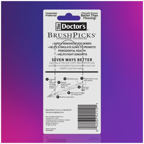 The Doctor's BrushPicks Interdental Toothpicks, Soft Rubber Dental Picks for Teeth Cleaning, Removes Food Debris, Stimulates Gums, Helps Fight Gingivitis, 120 Count (Pack of 11) 120 Count (Pack of 11)