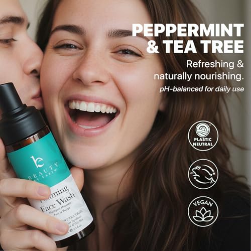 Foaming Face Wash Cleanser – USA Made with Natural & Organic Ingredients Peppermint Tea Tree 4.2 Fl Oz (Pack of 1)