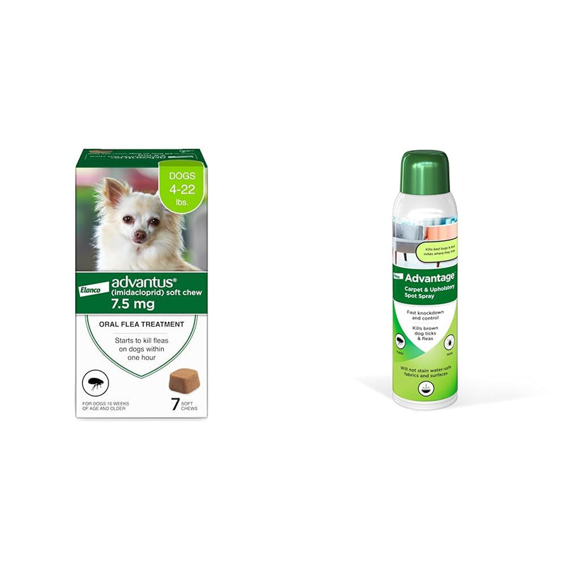 Bundle of Advantus Fast Acting Oral Flea Treatment Soft Chews Dogs 4-22 lbs. | 7 ct. + Advantage Carpet & Upholstery Spot Spray 16 oz.