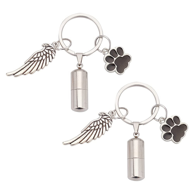 nbeads Pack of 2 pet memorial urn keychains, dog paw wings ashes memorial keychain pet memorial ashes holder keychain pet keepsake memorial