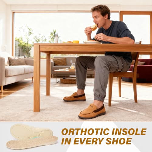 V.Step Men Orthopedic Moccasin Slippers Wide Arch Support Plantar Fasciitis 9 Wide Beige