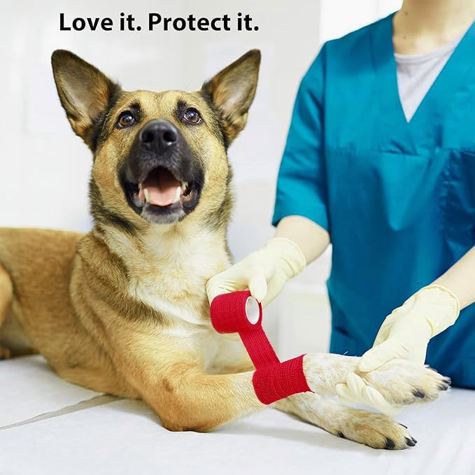 Pawprints Pet Wrap, Self-Adhesive, Only Sticks to Itself, Non-Woven Tape for Dog Legs, Paws, Wounds, First Aid Cohesive Gauze for Horse, Cat, Bird, Animal, 8 Rolls, 2 Inch - BeesActive Australia