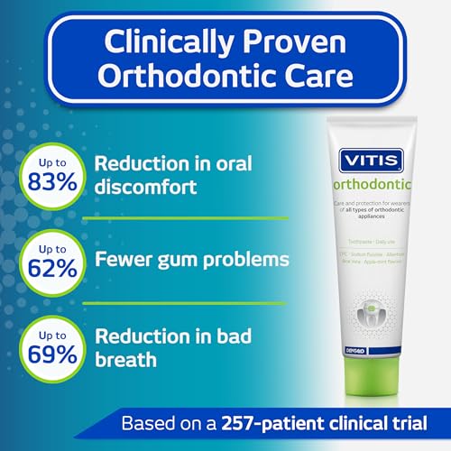 Vitis Toothpaste, 100ml - Orthodontic with Nano Repair, Apple Flavor - Gingivitis Prevention, Tartar Control, Tooth Decay Prevention, Remineralization, Enamel Protection