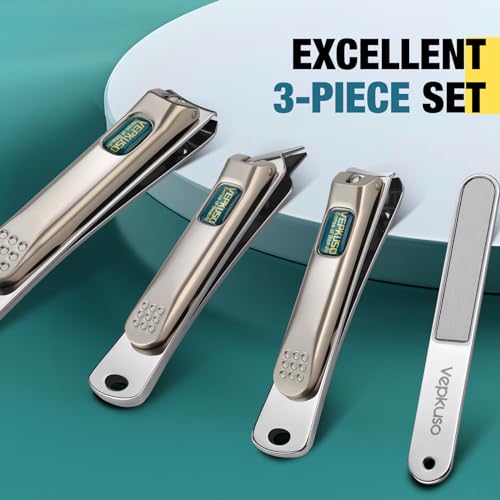 Nail Clippers for Men, Vepkuso Toenail Clippers for Thick Nails and Ultra Sharp Fingernail Clippers for Women, 4 in 1 Nail Clippers Cutter for Seinors, Gift Ideas 3 in 1 Nail Clipper Set