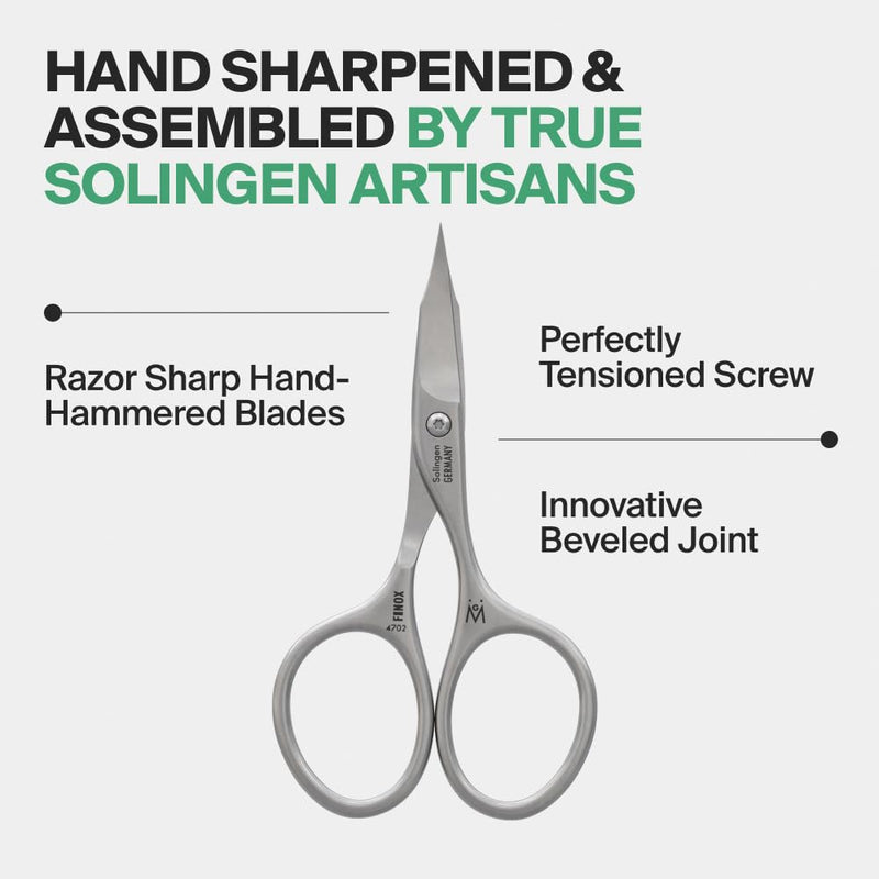 GERMANIKURE Nail and Cuticle Scissors - FINOX Stainless Steel Professional nail scissors for nail tips - nail scissors curved Manicure Tools in Leather Case - Ethically Made in Solingen Germany - 4702 Leather Sleeve