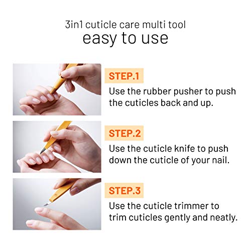 3-in-1 Cuticle Care Multi Tools, Cuticle Pusher, Trimmer, Nail Knife, Compact Pocket Size Nail Care Kit, All-In-one Manicure & Pedicure Tools Set for Fingernails and Toenails,MADE IN KOREA