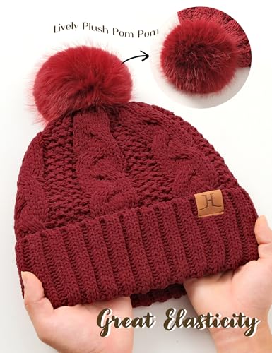 Hat Scarf And Gloves Set For Women, Womens Beanie Hats Thermal Touchscreen Gloves Scarf Scarves, Winter Accessories Sets Burgundy