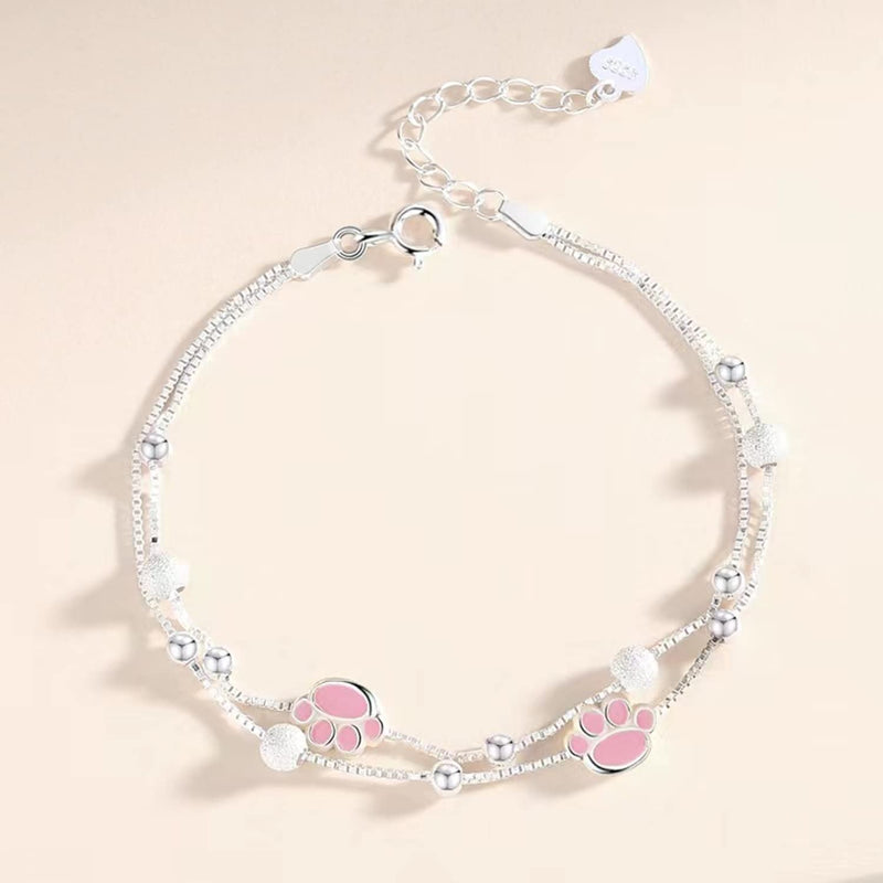 UUONLY Rose Gold Plated S925 Silver Cat Paw Print Necklace Bracelet, Cat Dog Paw Pink Crystal Paw Pendant Necklace, Cat Paw Jewerly Set for Women Bracelet 1 - BeesActive Australia