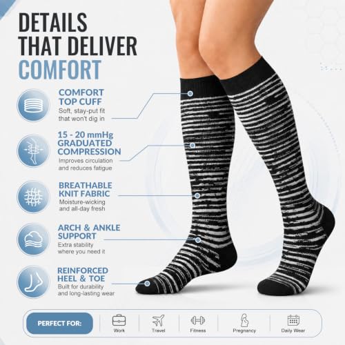 Copper Compression Socks for Women & Men (6 pairs) - Best Support for Nurses, Running, Hiking, Recovery Large-X-Large 02 Black