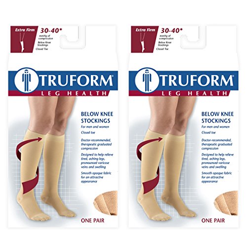 Truform 30-40 mmHg Compression Stockings for Men and Women, Knee High Length, Closed Toe Small (1 Pair) Black