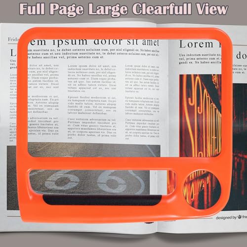 5X 10X Full Page Magnifying Glass for Reading, Rechargeable with 48 Adjustable LED Lights & 3 Light Modes, Comfort-Grip & Lightweight Handheld Magnifier for Seniors, Reading Aid, Low Vision(Orange) Orange