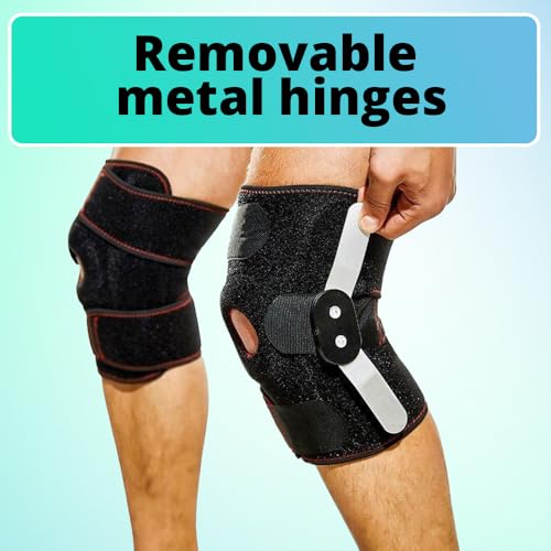 Hinged Knee Brace for Men and Women, Adjustable Knee Support Wrap with Removable Metal Hinges & Built-in Side Stabilizers for ACL PCL MCL Ligament Injuries, Meniscus Tear, Arthritis