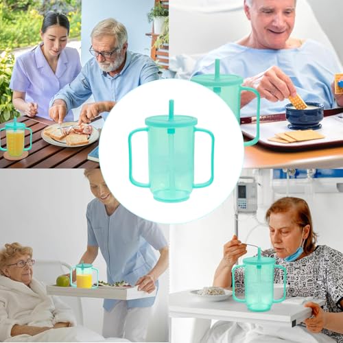 4 Pcs Adult Sippy Cups for Elderly, 12 oz Plastic Spill Proof Cup，Sippy Cups for Adults， Elderly Drinking Cups, with 2 Handles Straw and Lid for Adults Hospital Disabled Dysphagia Patients