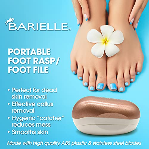 BARIELLE Portable Oval Gold & White Clamshell Foot File/Foot Rasp with 2.5oz Total Care Foot Cream 2-PC Foot Care Set