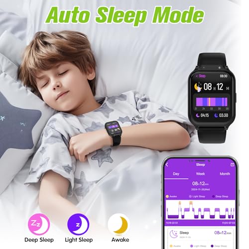 Smart Watch for Kids 1.85" with Fitness Tracker, IP68 Waterproof Black Classic