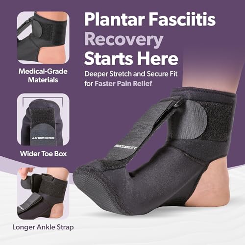 BraceAbility Day and Night Plantar Fasciitis Support Bundle - Compression Socks and Night Splint Sock for Foot Drop, Heel and Achilles Pain (Medium)