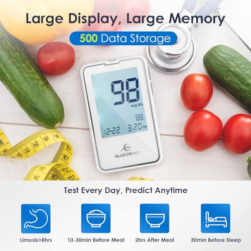 Glucoracy Blood Glucose Monitor Kit, 100 Blood Sugar Test Strips, No Coding 100 Test Strips