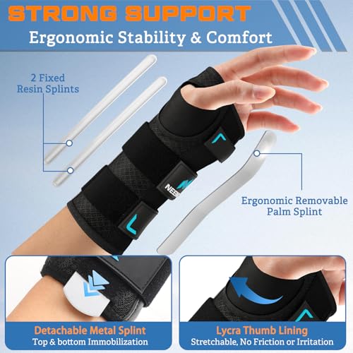 NEENCA Carpal Tunnel Wrist Brace Night Support for Women Men Pain Relief Tendonitis, Sprained, Arthritis - Right Hand Wrist Support with Metal Splint for Recovery (Small, Right Hand) Black Small