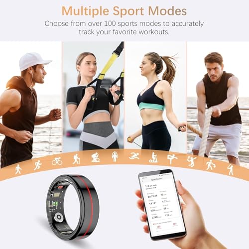 Fit Ring, Smart Health Rings for Women Men with Heart Rate,Blood Oxygen,HRV,Stress Level, Sleep Monitor, Step Tracker, No Subscription Fee, IP68 Waterproof Smart Ring for iphone &Android (Black, 12#) Black 12#