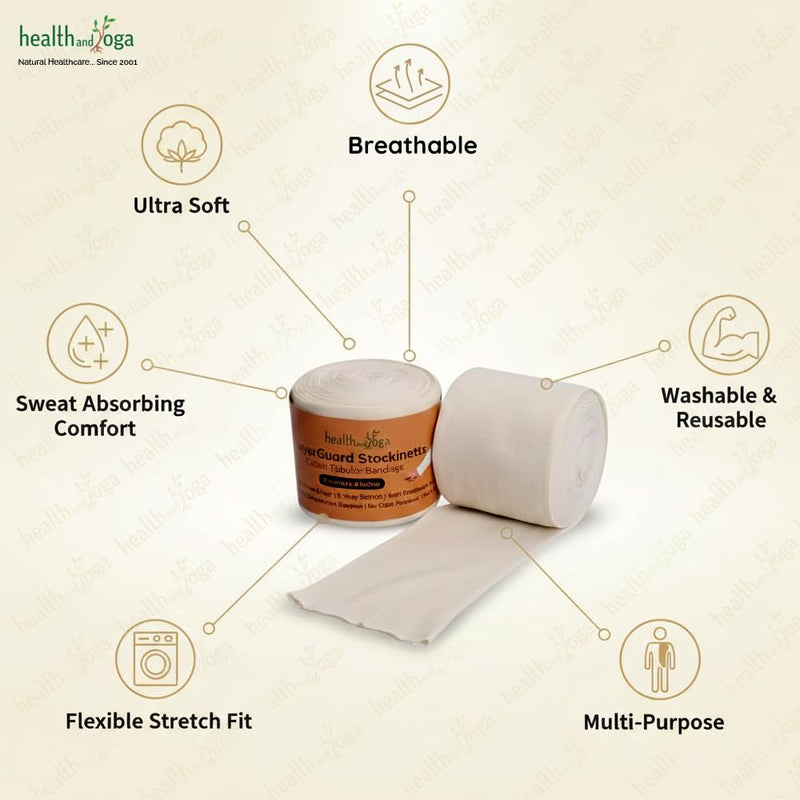 LayerGuard Cotton Stockinette Sleeve Roll, Stretchable Raw Cotton – Comfort wear, Sweat Absorbent Tubular Bandage – Prevents Residue Build up - Under-Over Cast Sleeve Bandage Wear (Off-White, 4 Inch) Off White