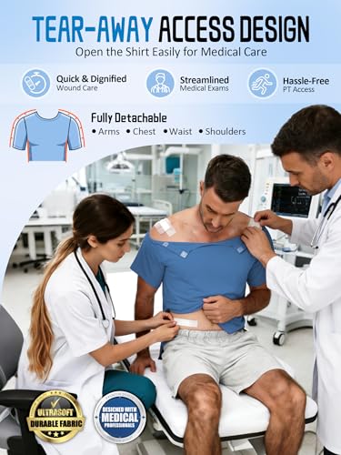 Magnetic Post Surgery Shirt for Men Women Tear Away Clothing Easy One-Handed Dressing Shoulder Surgery IV Access Dialysis 4X-Large Medical Blue