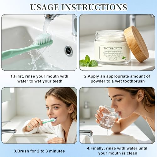Tooth Powder, Remineralizing Tooth Powder with Mint, Tooth Powders with Hydroxyapatite for Remineralizing Teeth, Fluoride-Free Gentle Clean and Daily Oral Care 1.76 Oz (2Pcs) 1 Ounce (Pack of 2)