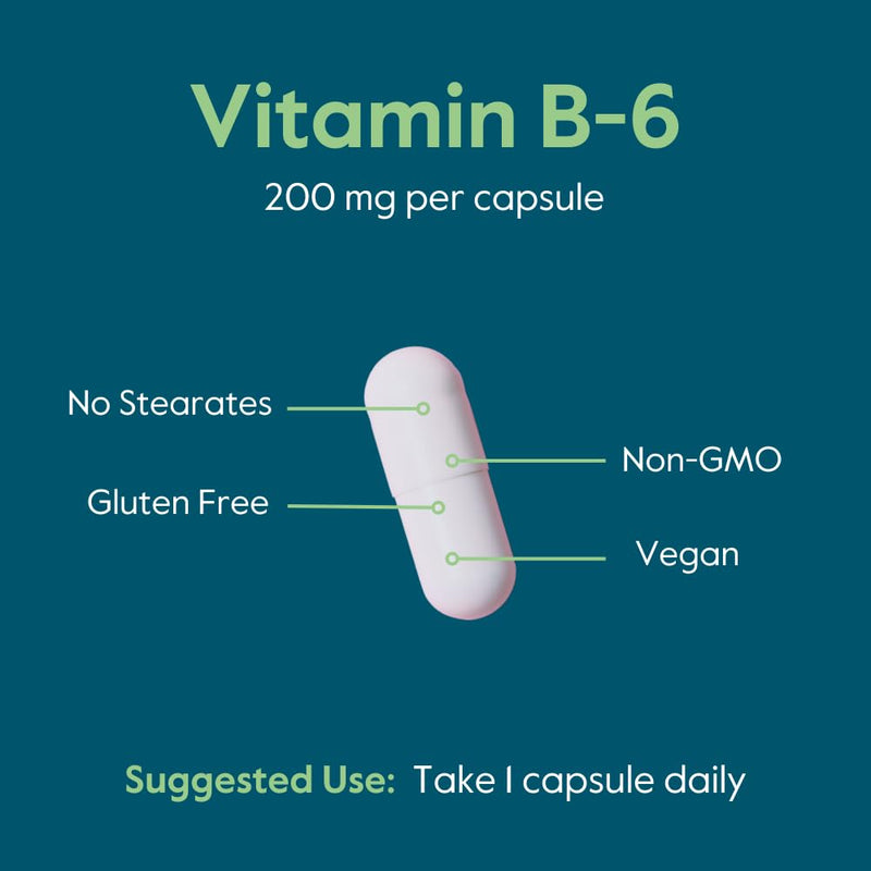 BESTVITE Vitamin B-6 200mg (120 Veg Caps) - No Stearates - Vegan | No Flow Agents - Non GMO - Gluten Free - Energy Metabolism Support* - Heart Health Support* 120 Count (Pack of 1)