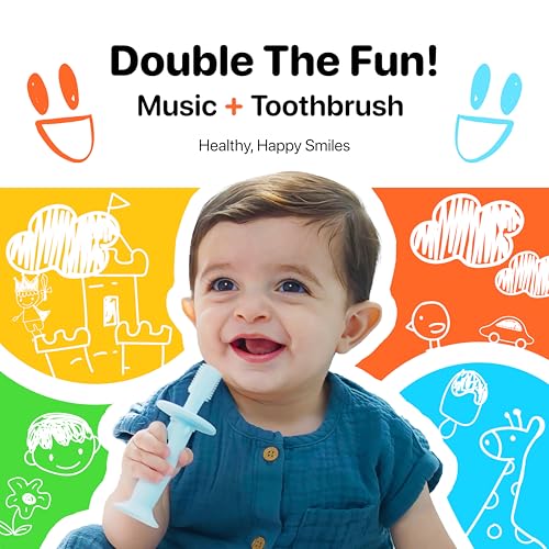 Vibrating Baby Toothbrush l Bone Conduction Music l Soft BPA-Free Silicone Oral Sensory chew Toys for Kids & Babies, 9-24 Months, Blue 1 Count (Pack of 1)