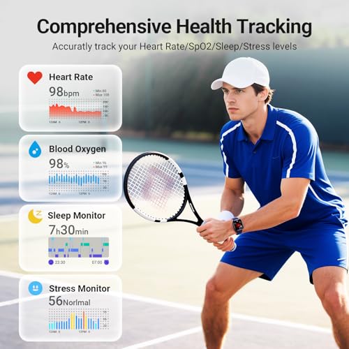 Smart Watches for Women/Men Android iPhone, [1.85" AMOLED Screen] Smartwatch Fitness Tracker 3ATM Waterproof with Bluetooth Calls, AI Control, Heart Rate/SpO2/Sleep Monitor, 7 Days Battery Blue