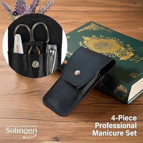 Solingen Manicure & Pedicure Set, Men Women Finger and Toe Nail Clippers Set Professional Manicure Pedicure Kit, Stainless Stell, Eyebrow Tweezers, Scissors, Sapphire Nail File with Travel Case Black