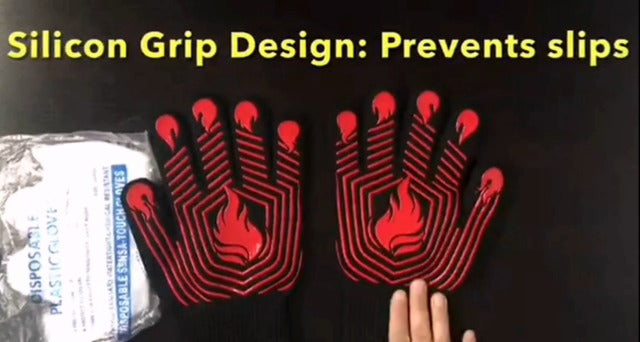 BBQ Gloves, 1472°F Heat Resistant Fireproof Silicone Oven Mitts, Black