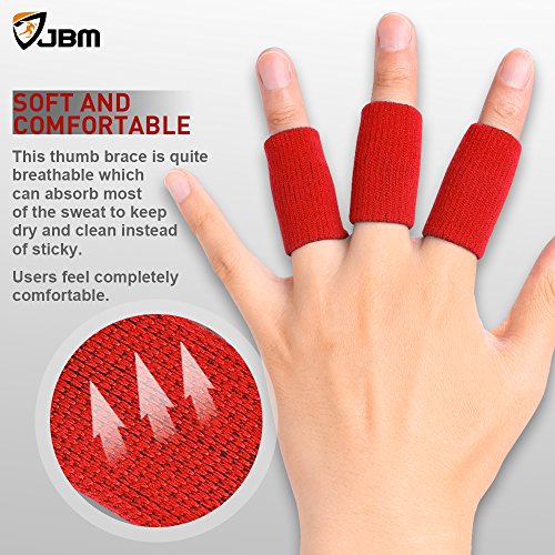 JBM Adult Finger Brace Splint Sleeve Thumb Support Protector Soft Comfortable Cushion Pressure Safe Elastic Breathable for Basketball Volleyball Baseball Badminton Tennis Boating Gym (Red) (Pack of 2) Red One Size (Pack of 2)