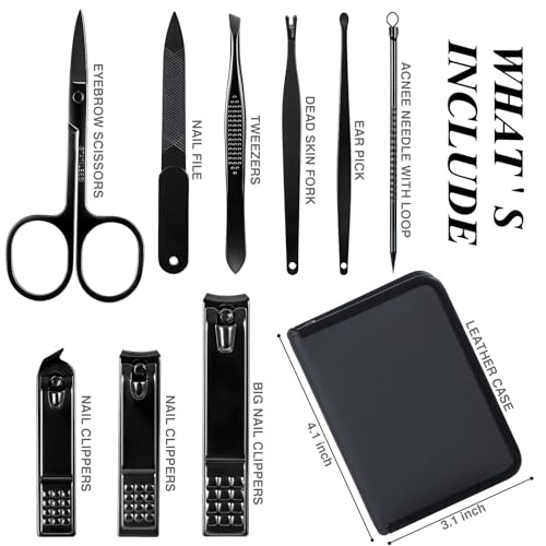 Manicure Set Men Personal Care Tools Accessories 9Pcs Nail Clippers Black and Red