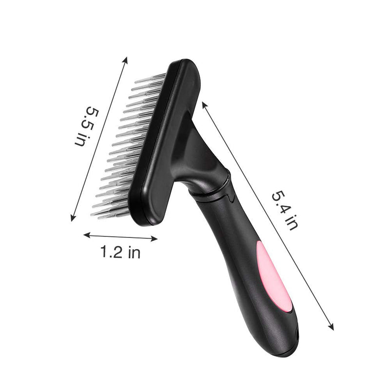 Pet Grooming Rake - Double Row Pins Shedding and Dematting Undercoat Rake Comb for Dogs and Cats - Safe Grooming & Deshedding Brush - Comb Out Mats & Tangles Easily Pink - BeesActive Australia