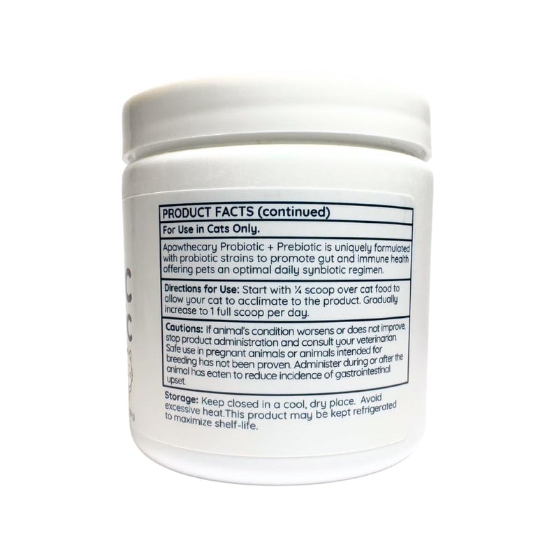 Apawthecary Probiotic and Prebiotic Supplement for Cats, 7 Strain Blend, 3 Billion CFU, Natural Pumpkin Carrot Flavor, Gut Health Support, 3.8 oz Powder with Measuring Scoop