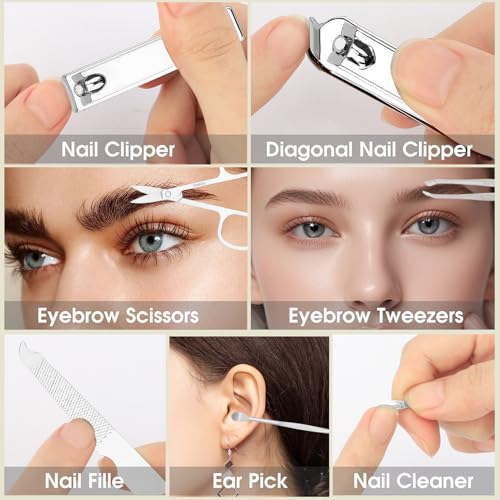Manicure Set Nail Clippers Grooming Kit for Women Mens Travel Essentials Pedicure Tools for Feet Nail Care Kit Gift Sets Foot Care Boyfriend Stocking Stuffers for Mens Gifts Ideas Green
