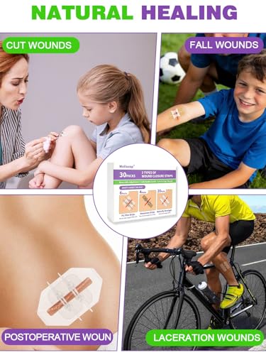 30 Pack Butterfly Bandages for Wound Closure, Upgraded Reversible Adjustment Wound Closure Strips, 3 Types Emergency Laceration Closure Kit for Pain-Free Bleeding Control & Stitchless Healing
