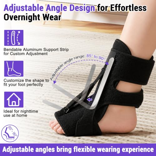 TPQKA Plantar Fasciitis Night Splint and Brace – Adjustable Foot Support for Plantar Fasciitis, Foot Drop, Achilles Tendonitis & Heel Spurs – Comfortable Sleep Brace for Women and Men, Black