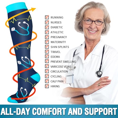 6 Pack Copper Compression Socks for Women and Men Circulation-Best Support for Medical,Running,Nursing,Athletic Large-X-Large C-assorted29