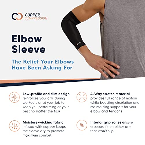 Copper Compression Elbow Sleeve - Copper Infused Orthopedic Brace for Golf Elbow, Bursitis & More - Fits Men & Women -1 Sleeve- Original/Black - 2XL XX-Large