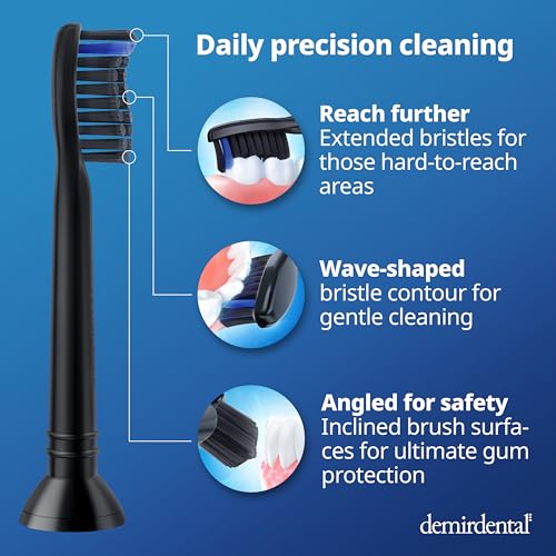 demirdental Active Charcoal Medium Replacement Brush Heads Compatible with Philips Sonicare – Black Toothbrush Heads for Natural & Precision Cleaning – Replaces HX9058MB – 8 Pack 8 Count (Pack of 1)