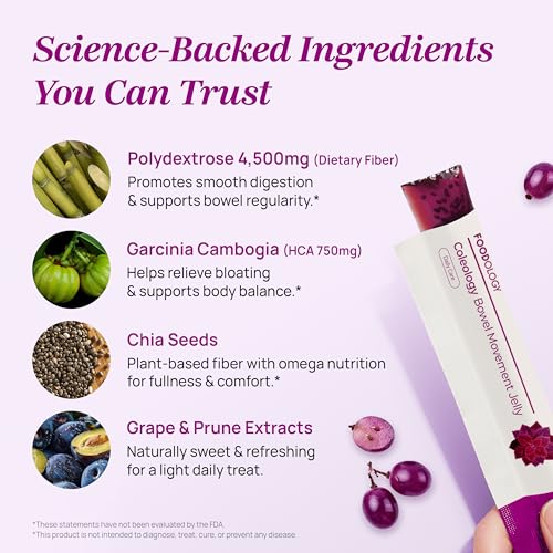 FOODOLOGY Coleology Bowel Movement Jelly, Grape & Prune, 10 Sticks PDRN, Biotin & Hyaluronic Acid, Vitamin for Skin Glow, Hair & Nail Support, Korean Jelly Collagen Sticks 10 Count (Pack of 3)