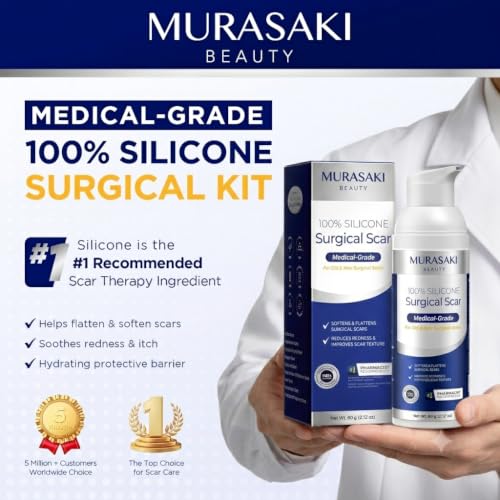 100% Silicone Scar Gel for Surgical Scars - Maximum Strength Silicone Scar Gel for C-Section, Plastic Surgery, Burns, Injury, Keloids, Hypertrophic & Old/New Scars - 2.12 oz (60g)